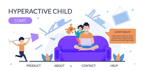 Flat Landing Page For Help For Hyperactive Child Vector Illustratie