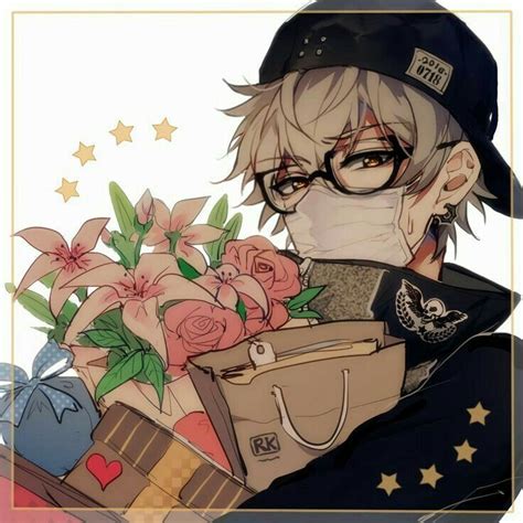 Anime Boy Flowers Mask Glasses Blonde Hat Cool Bags Presents