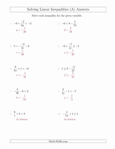 50 Algebra 1 Inequalities Worksheet