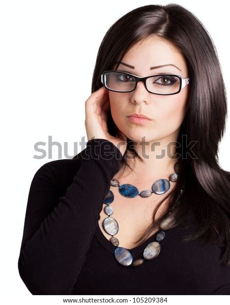 Portrait Beautiful Girl Wearing Glasses Isolated Foto De Stock