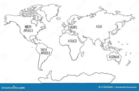 Dibujado A Mano Doodle Mapa Del Mundo Con Continentes América Del