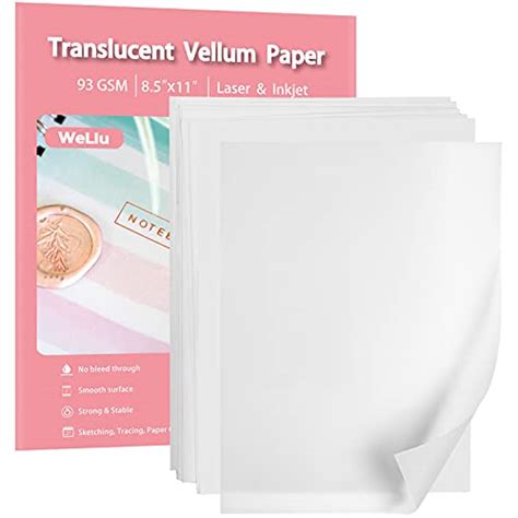 Translucent Vellum Paper 85x11 Inches 50 Sheets Printable Transparent