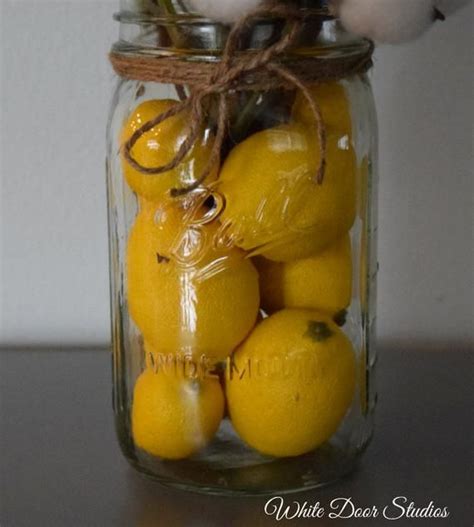 Cotton Stem And Greenery Arrangement In Lemon Filled Mason Jar Etsy
