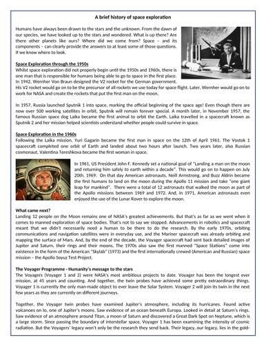 A Brief History Of Space Exploration Reading Comprehension Text