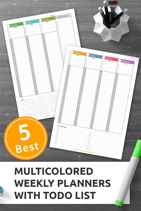 Multicolored Weekly Planner With Todo List Templates Weekly Planner