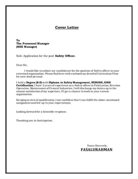 Sample Resume Cover Letter For Safety Officer Sutajoyo