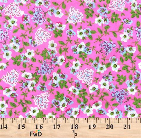 Pink Primrose Print Fabric Cotton Polyester Broadcloth 60 Wide