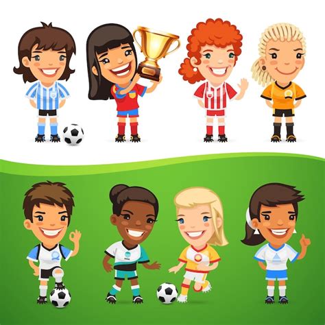 Premium Vector Cartoon Women Soccer Players Set