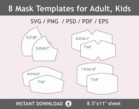 Buy Face Mask Template Svg Blank For Sublimation Kids Adult Psd Online