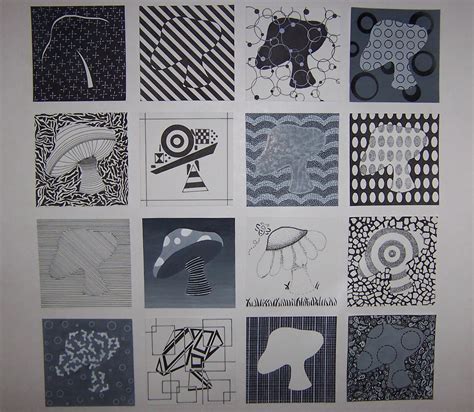 16 Squares Displaying All Of The Elements And Principles Of Design Art