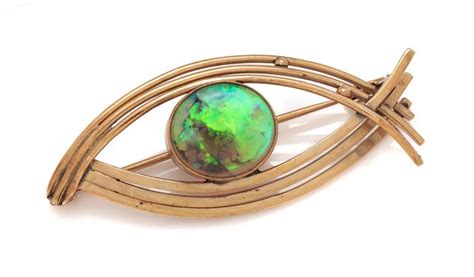 Solid Opal Brooch In 10ct Yellow Gold Handmade Brooches Jewellery