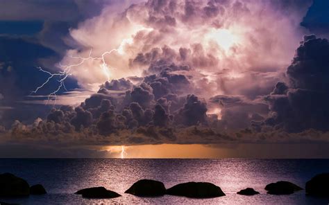 Lightning Storm Rain Clouds Sky Nature Thunderstorm