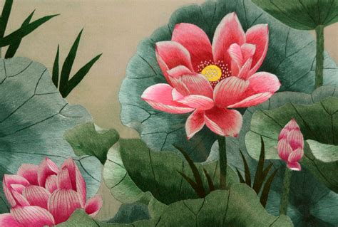 Lotus Flower Silk Embroidery Frame Chinese Silk Embroideries