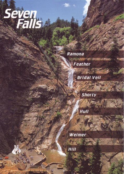 An Advertisement For Seven Falls In The Mountains