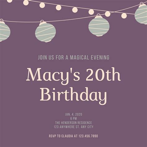 Purple And Green 20th Birthday Invitation Templates By Canva