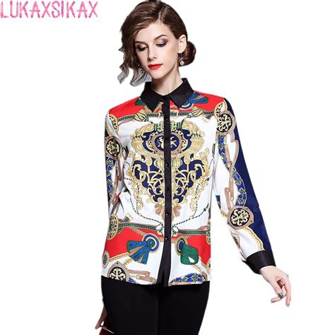 Lukaxsikax 2018 New Women Long Sleeve Shirt Vintage Graphic Positioning