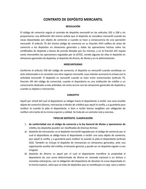 Contrato De Deposito Mercantil Ejemplo Madeleine Coleman