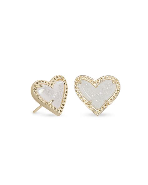 Ari Heart Gold Stud Earrings In Iridescent Drusy Kendra Scott