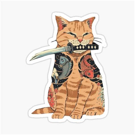 Cat With Sword Design Sticker For Sale By Ttxup Redbubble