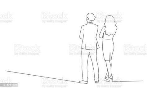 Man And Woman Standing With Their Backs Turned Stock Illustration