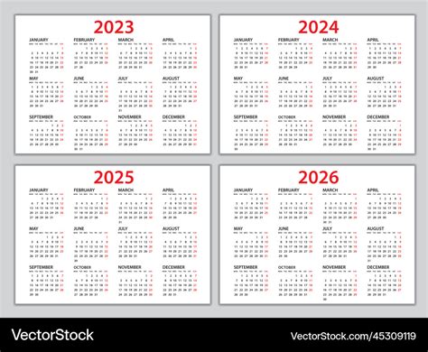 Calendar 2023 2024 2025 2026 Template Planner Vector Image