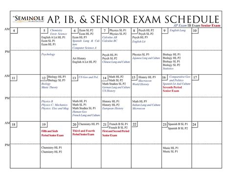 PRINTABLE CALENDAR AP IB AND SENIOR EXAM SCHEDULE FOR MAY THE - 2024