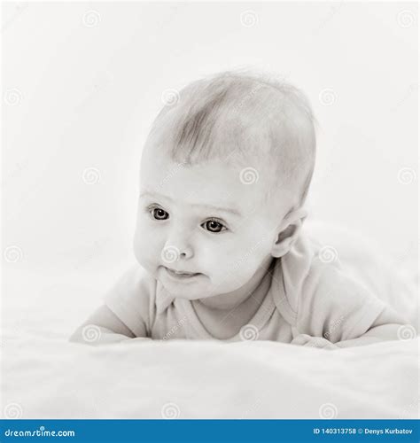 Baby Lying On Belly Stock Photo Image Of Innocence 140313758