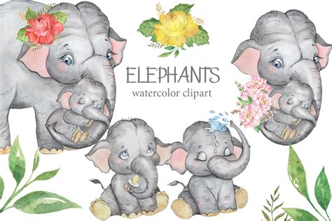 Elephant Clipart Mother And Baby Elephant Graphic By Sartprint
