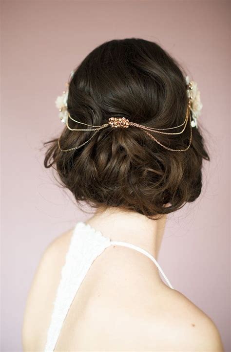Silk Flower Bridal Hair Chain With Crystals And Pearls Etsy Bridal