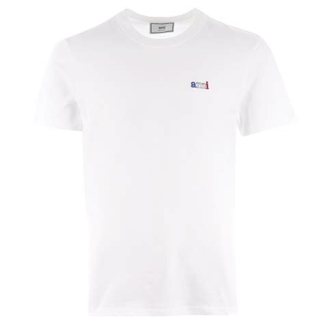 Ami Embroidered Tricolour Logo T Shirt White Us Stockists
