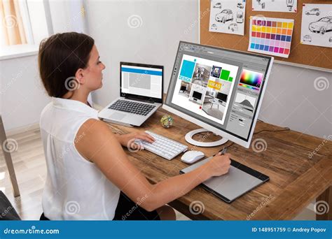 Female Designer Working On Computer Stock Image Image Of Edit Desk