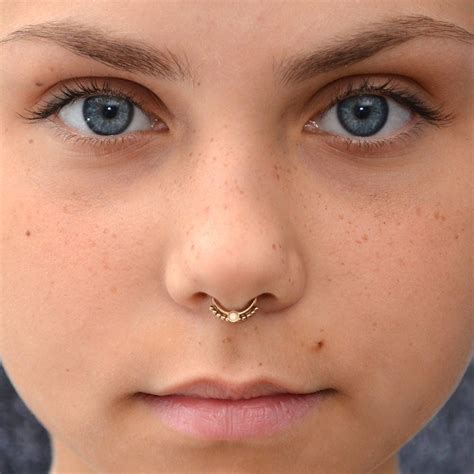 Gold Septum Ring Septum Jewelry 2mm White Opal Nose Hoop Etsy