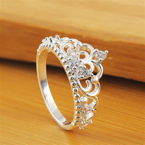 Princess Queen Crown Ring Design Wedding Crystal Size 7 Fashion Jewelry