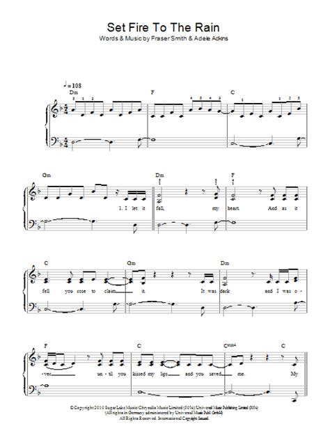 My hands, they're strong but my knees were far too weak to stan. Set Fire To The Rain | Sheet Music Direct