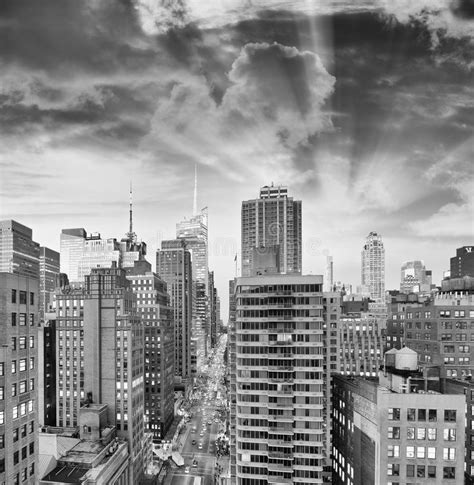 Aerial View Of Manhattan From City Rooftop Stock Image Image Of