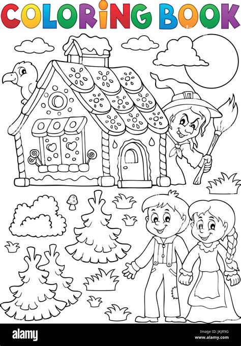 Libro Para Colorear De Hansel Y Gretel 1 Eps10 Ilustración Vectorial