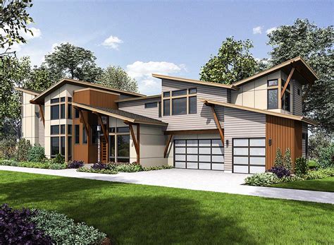 Think outside the box with modern house plans. Angular Modern Home Plan With Vaulted Bonus Room - 23695JD | Architectural Designs - House Plans