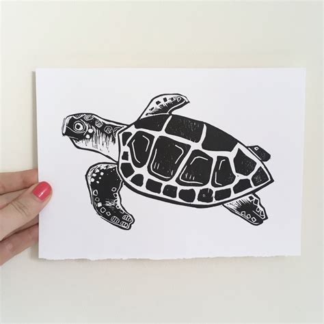 Turtle Print Lino Print Sea Turtle Loggerhead Turtle Art Etsy