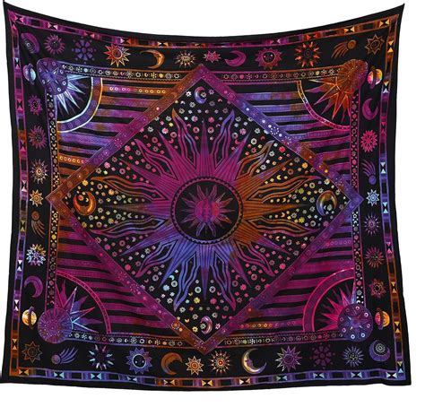 Marubhumi Psychedelic Sun Moon Stars Tie Dye Mandala Tapestry Hippie