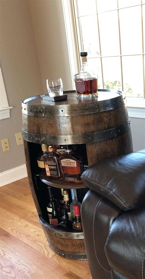 Whiskey Barrel Liquor Cabinet Handcrafted From A Reclaimed Etsy