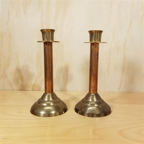 Brass And Copper Candle Holder Set