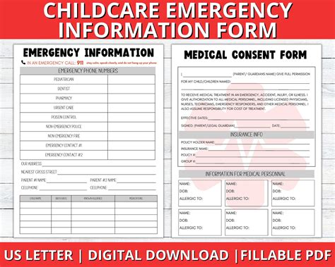 Child Care Emergency Contact Information Sheet, Incase of Emergency