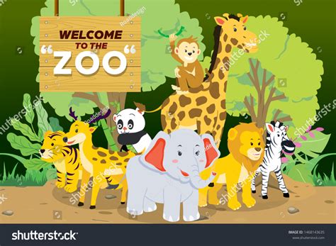 Welcome Zoo Vector Illustration เวกเตอร์สต็อก ปลอดค่าลิขสิทธิ์