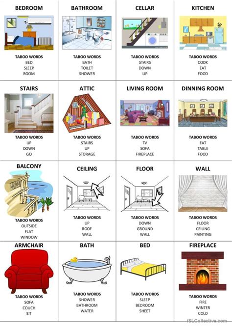 House Taboo Cards English Esl Worksheets Pdf And Doc