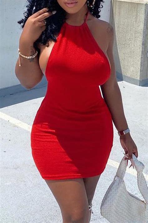 Wholesale Red Fashion Sexy Solid Backless O Neck Sleeveless Dress K24578 1 Online