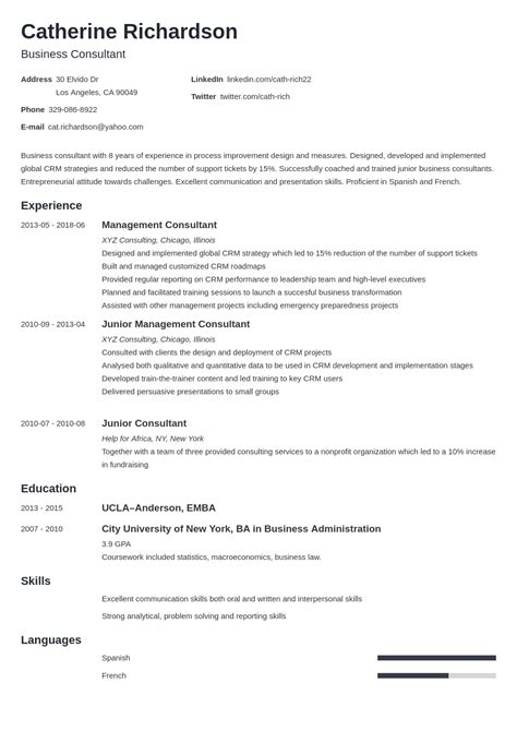 Coordinate with product developers, software designers, testing and consultants to ensure completion of project requirements in a timely manner. consultant resume example template minimo in 2020 | Resume ...
