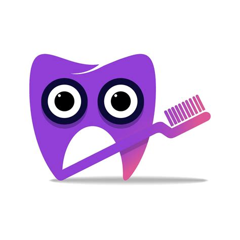 Cute Happy Tooth With Toothbrush Vector Modern Flat Style Cartoon