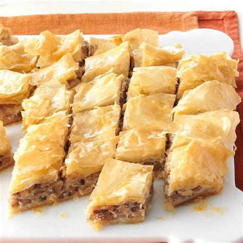 This sweet dessert pastry is made with thin, flaky, buttery layers of phyllo dough and filled with sweet apricots, lightly salted pistachio nuts, and a bit of brown sugar. 24 Phyllo Dough Recipes: Dessert Edition | Taste of Home