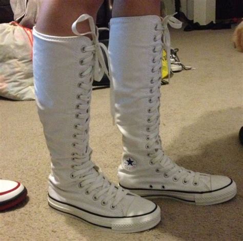 One Of My Pair Of White Knee High Converse Converse Boots Converse