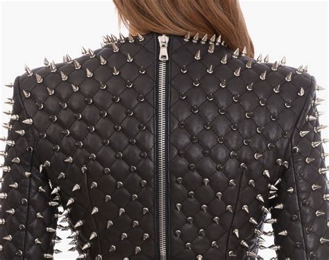 Womens Silver Studded Leather Jacket Spiked Leather Jacket Women